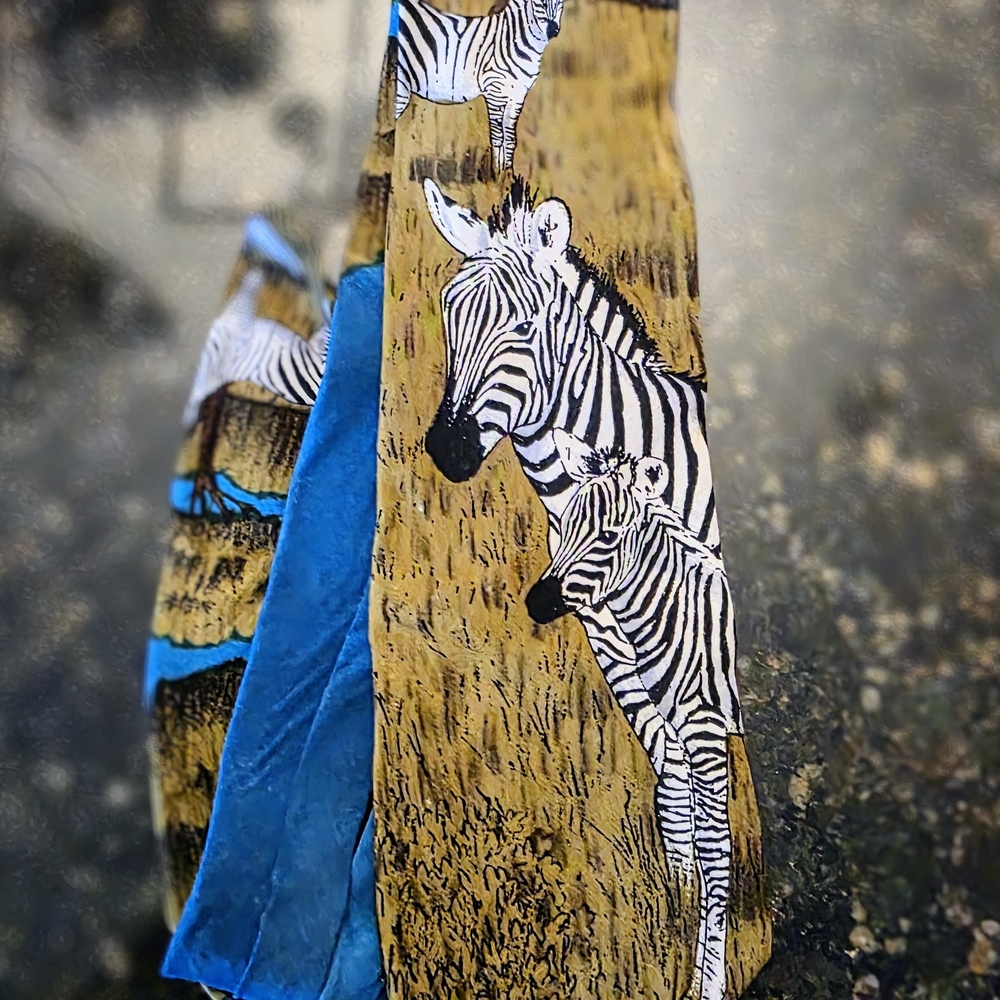 Zebra Print Tie, Zebra Wildlife Blue, Green, Nature Lovers Gift, Animal Safari